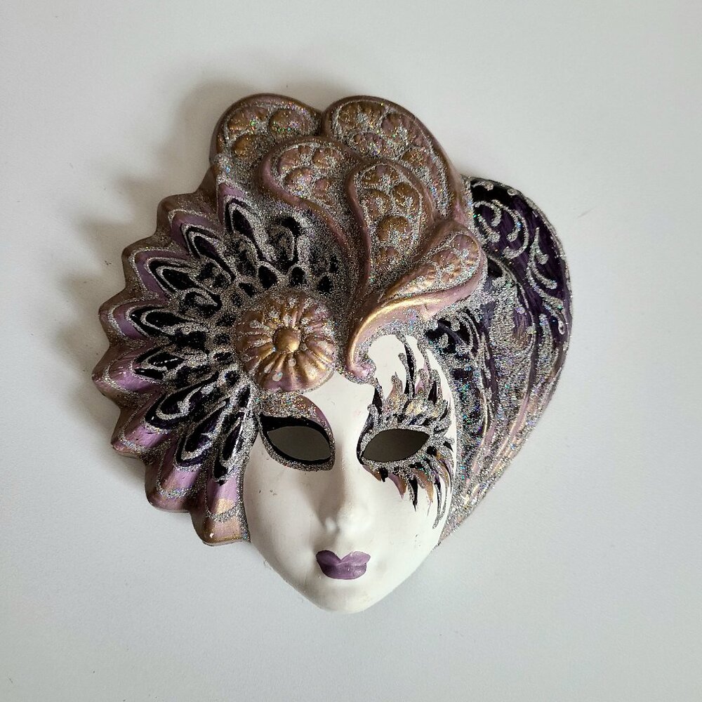 Ceramic Venetian lady mask. Wall decor.